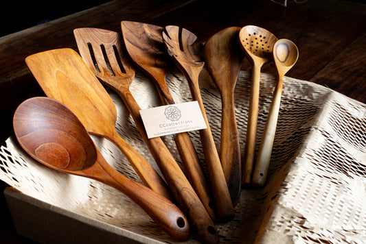 CCcollections Natural Kitchenware Teak Wood Kitchen Utensil Sets