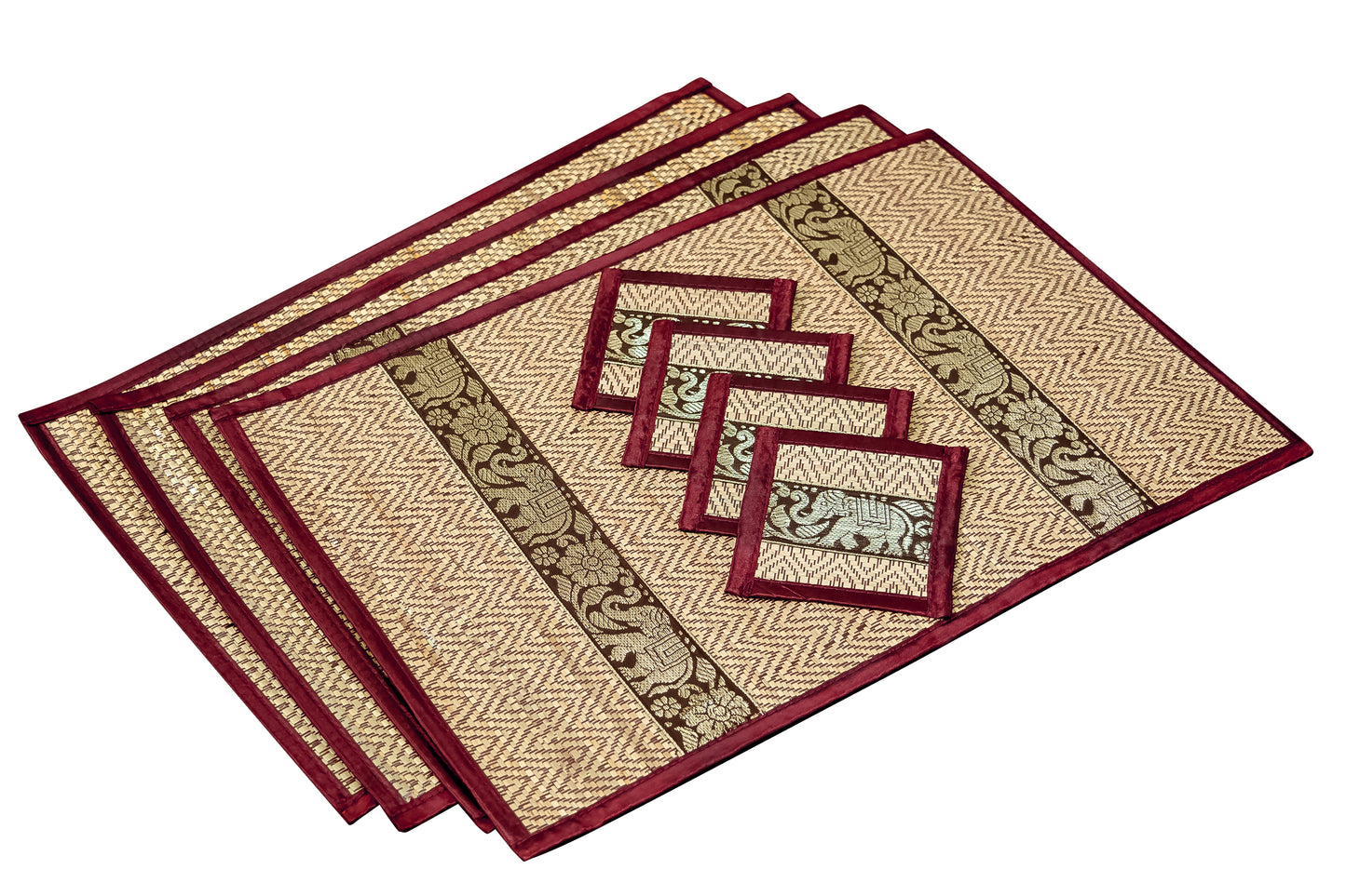 Eco-Friendly Hand-Woven Wicker Reed Thai Style Placemats and Coasters