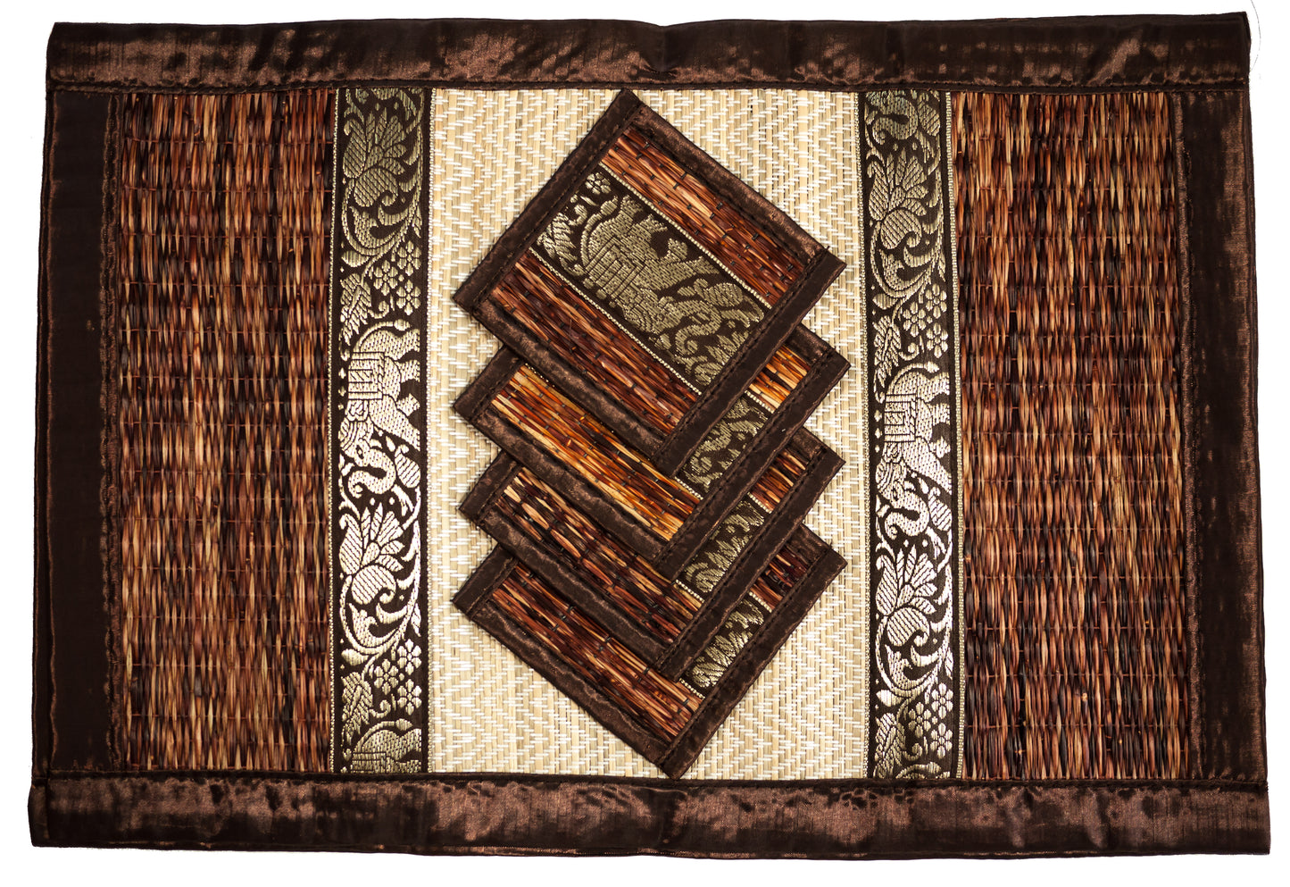 Eco-Friendly Hand-Woven Wicker Reed Thai Style Placemats and Coasters