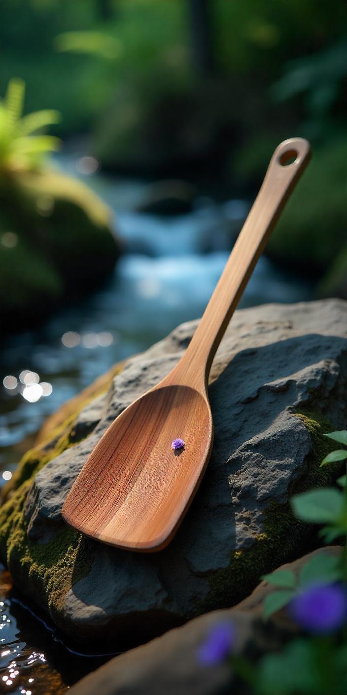Single Teak Wood Spoon Long Handle Spatula A Kitchen Utensil