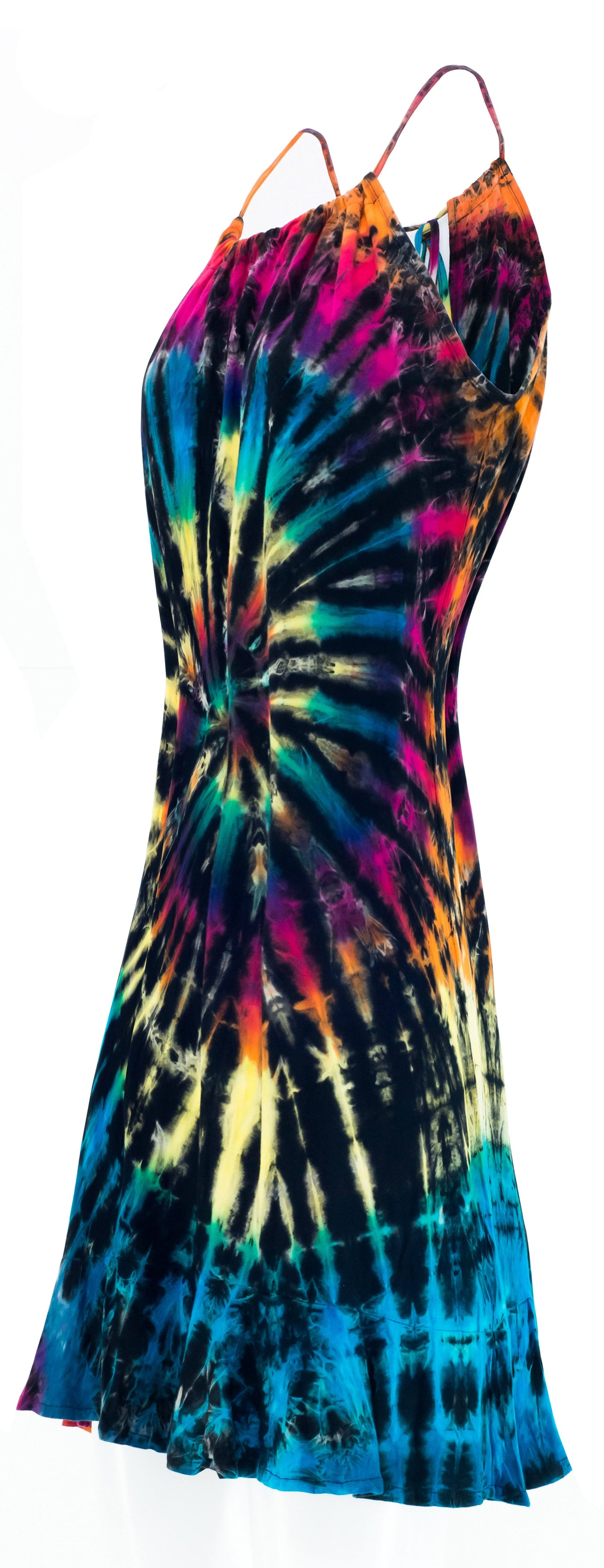 Tie Dye Halter Neck Mini Dress Pom Pom Bow tie details - CCCollections