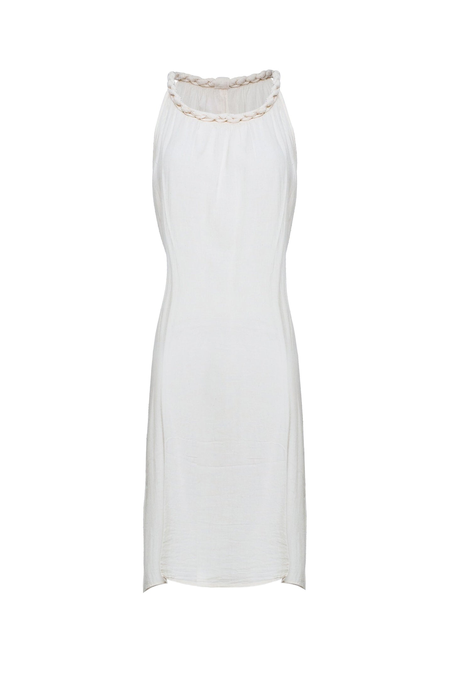 Pure Luxury Natural Cotton Mid-Length Dress with Plait Straps CCcollections - CCCollections