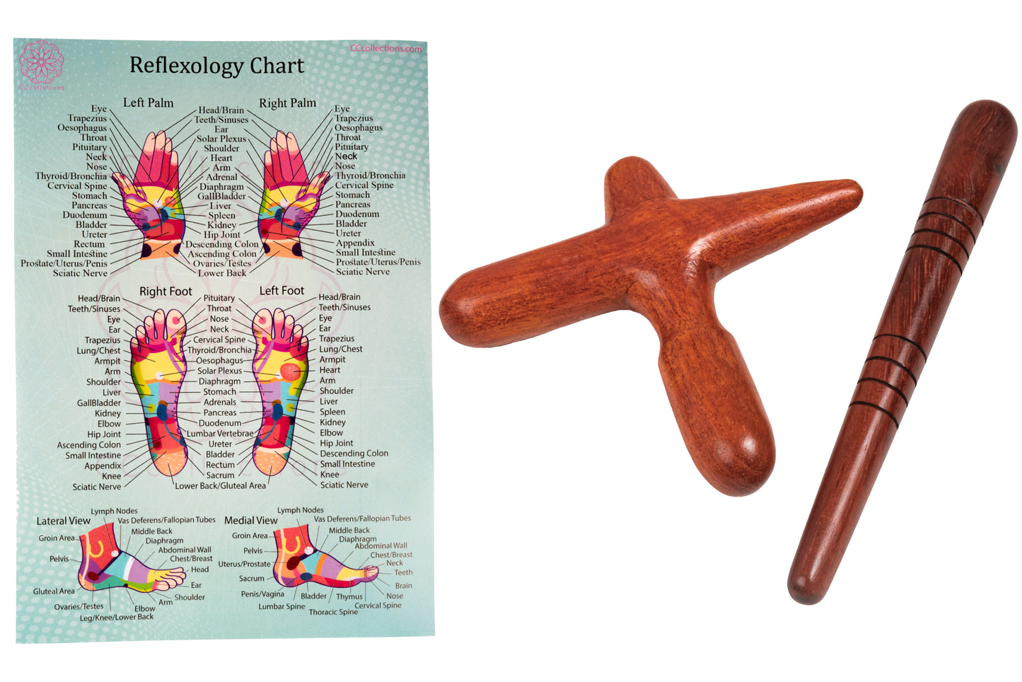 Versatile Wooden Manual Massage Tool Sets for professionals with ENGLISH Reflexology Charts - CCcollections - CCCollections
