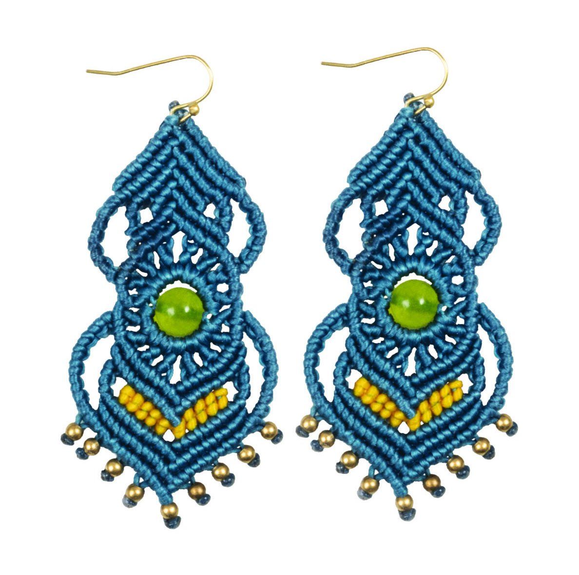 Handmade Macrame Earring many Shapes Colourful Brass Wax cord with Brass Bead - CCCollections