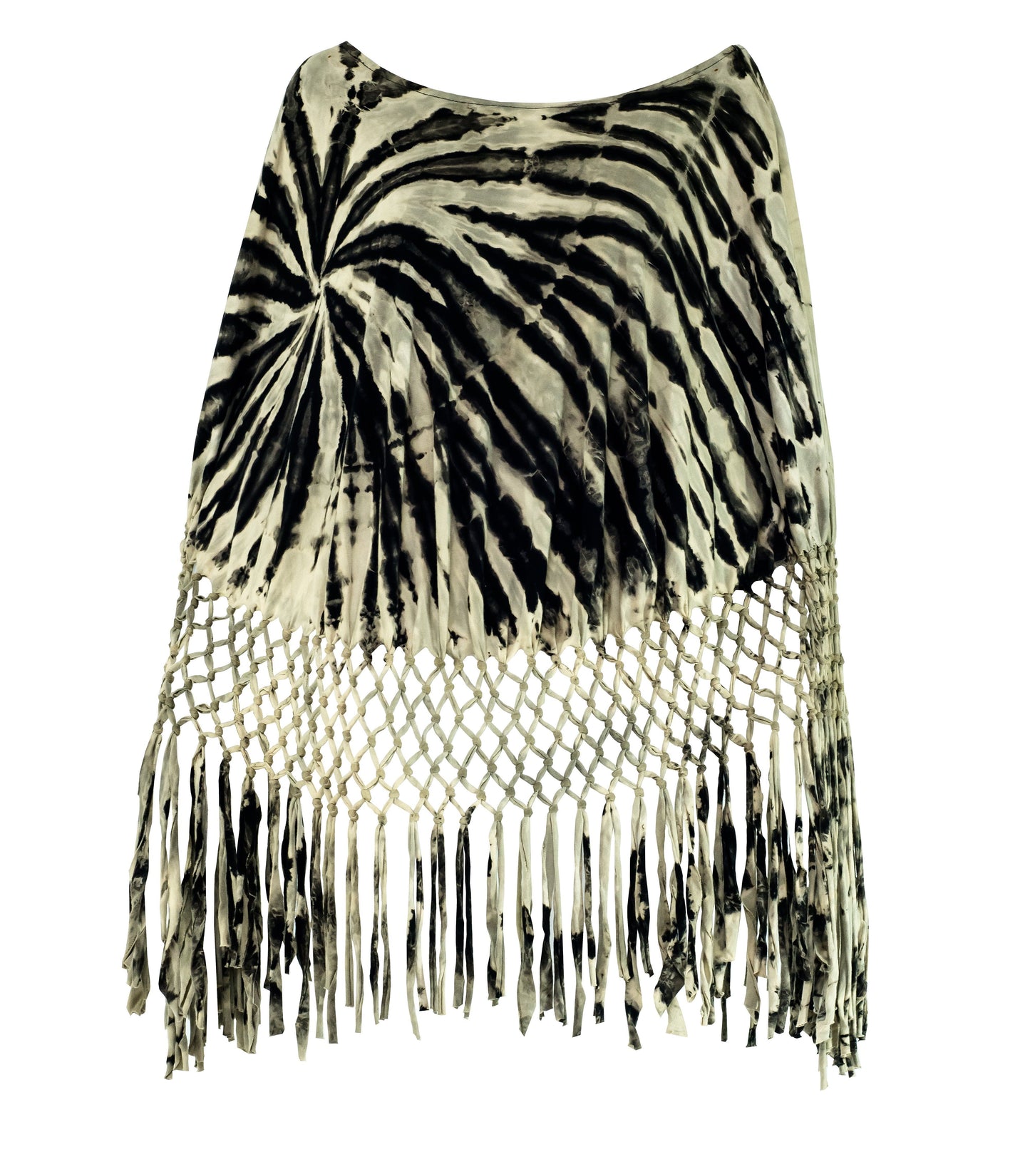 Tie Dye Macrame Net Poncho Black & White - CCCollections