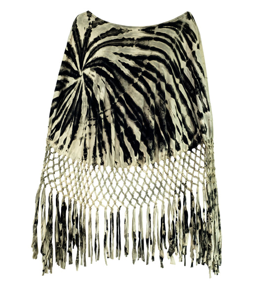 Tie Dye Macrame Net Poncho Black & White - CCCollections