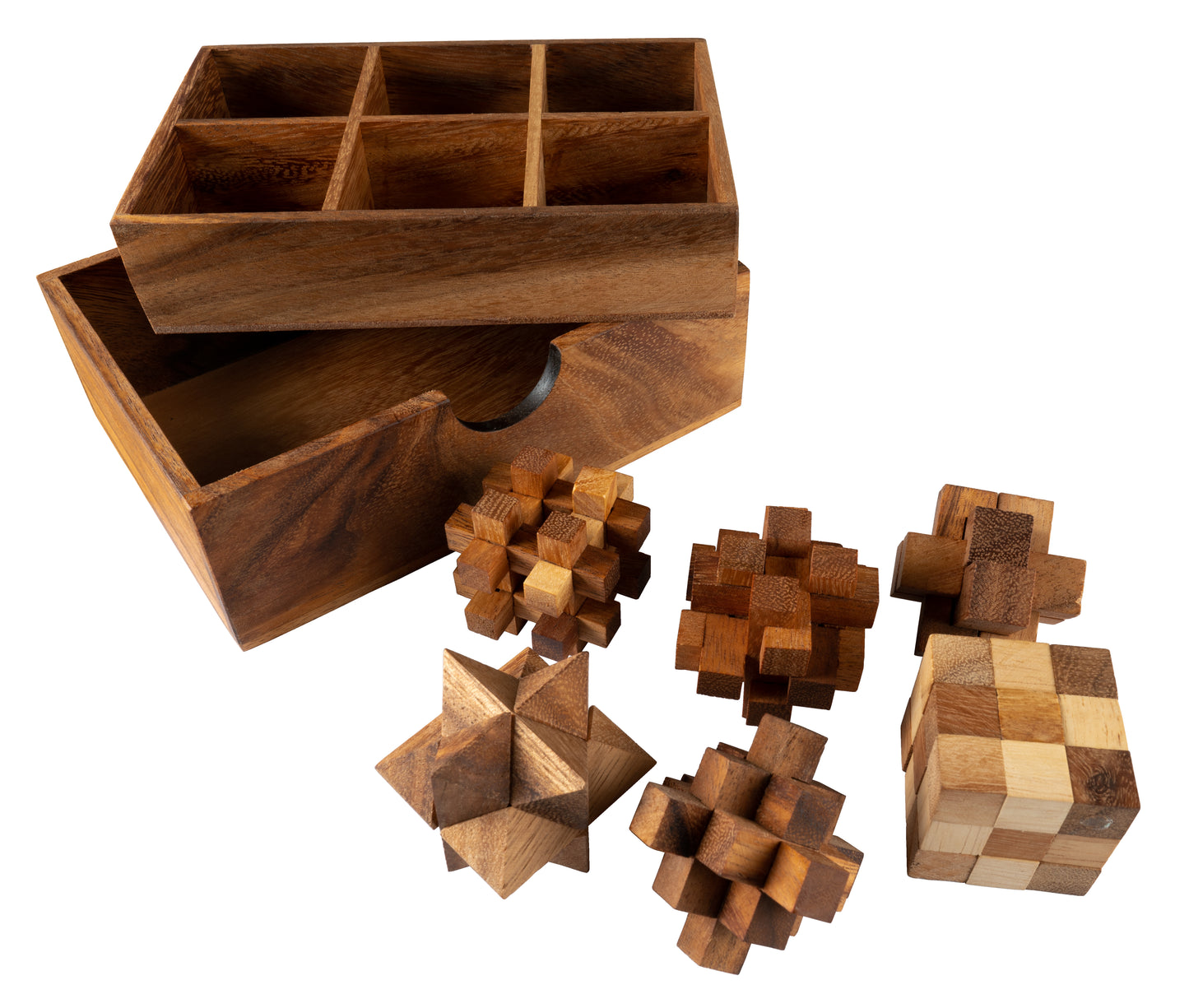 Wooden Cube Brain Teasers Game 6 in 1 - CCCollections