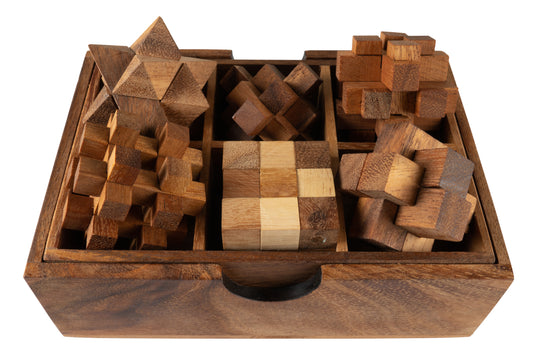 Wooden Cube Brain Teasers Game 6 in 1 - CCCollections