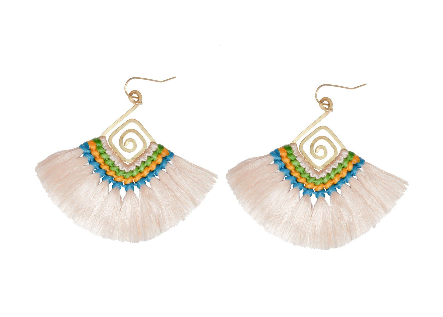 Handmade Earring Cotton Tassel Colourful Brass Spiral Shape - CCCollections