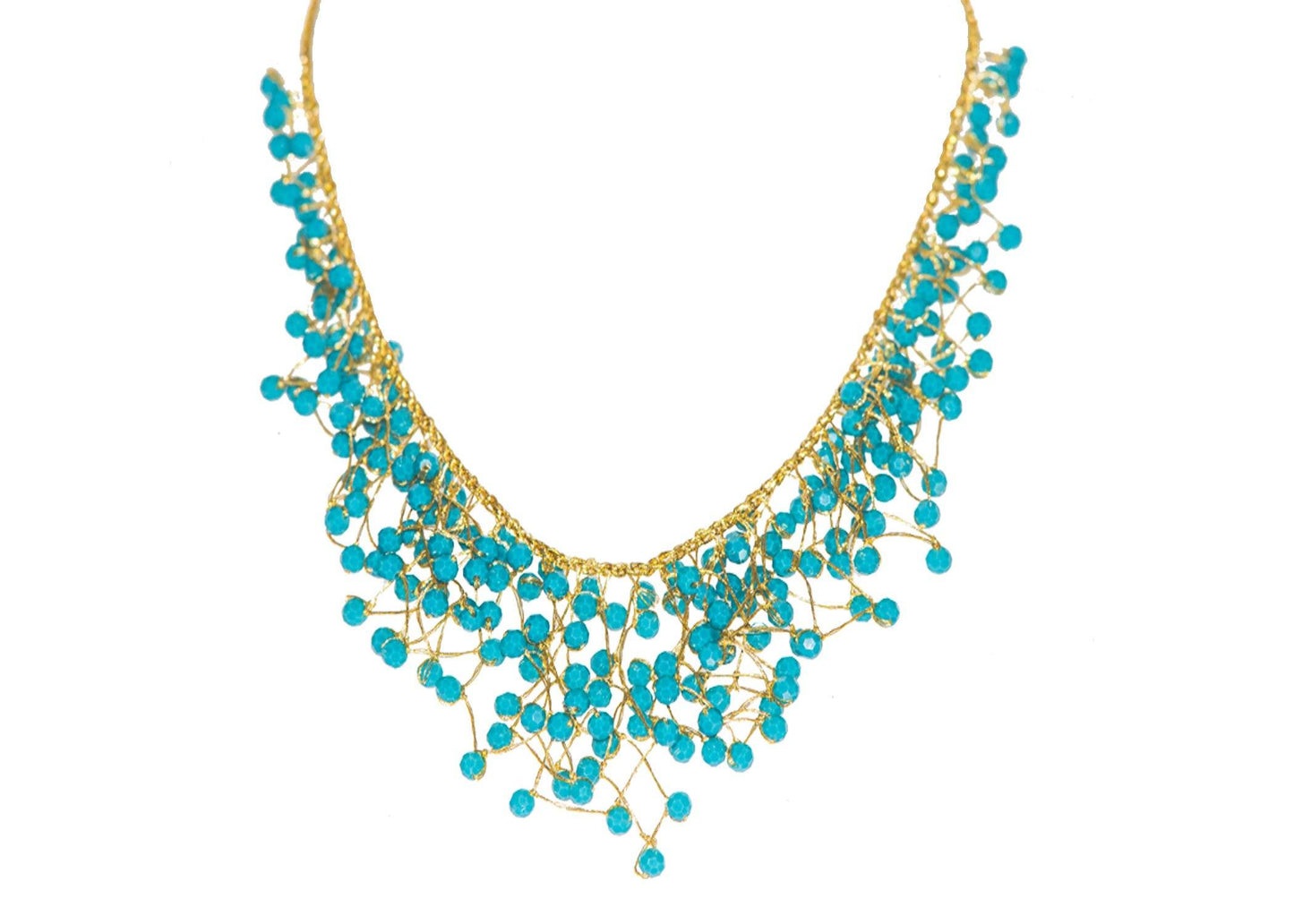 Necklace Metalic Yarn with Stone Crystal and Stone Bead - CCCollections