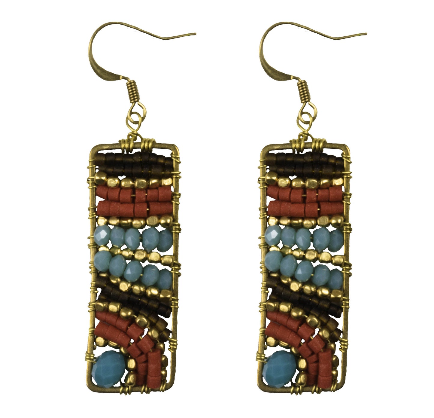 Handmade Drop Earring Brass Colourful Rectangle, Drop Tear and Leaves Shape with Crystal - CCCollections