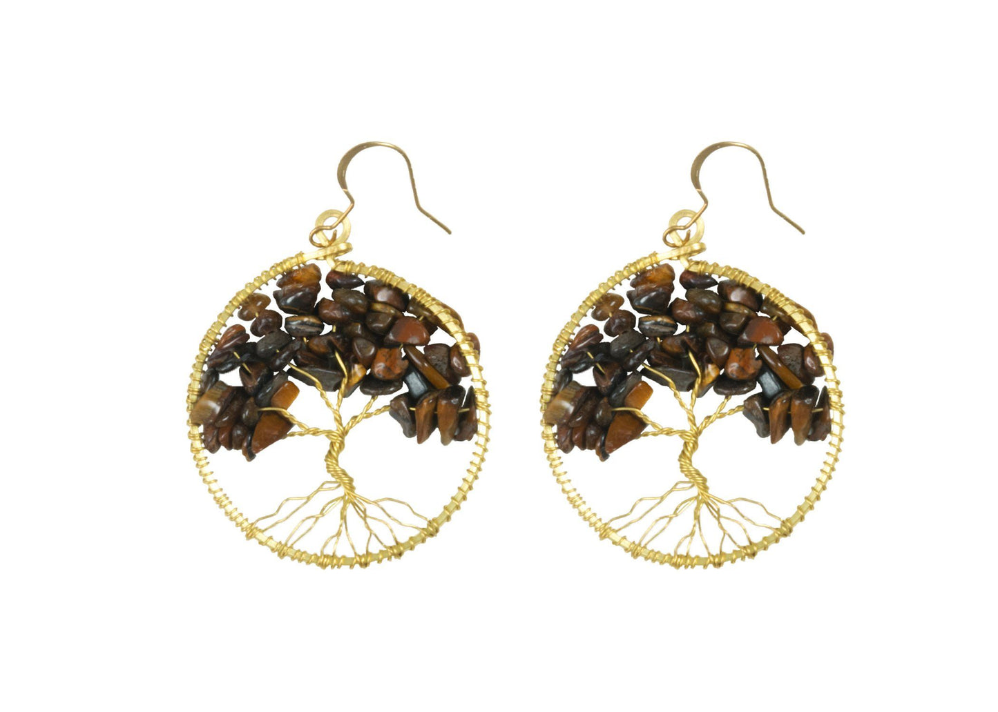 Handmade Earring Tree of Life Brass Circle Shape with Bead, Crystal and Stone - CCCollections