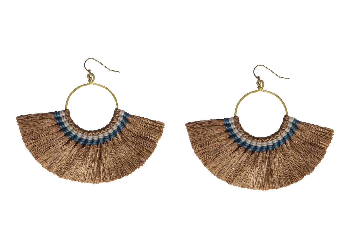 Handmade Earring Cotton Tassel Colourful Brass Loop Shape - CCCollections