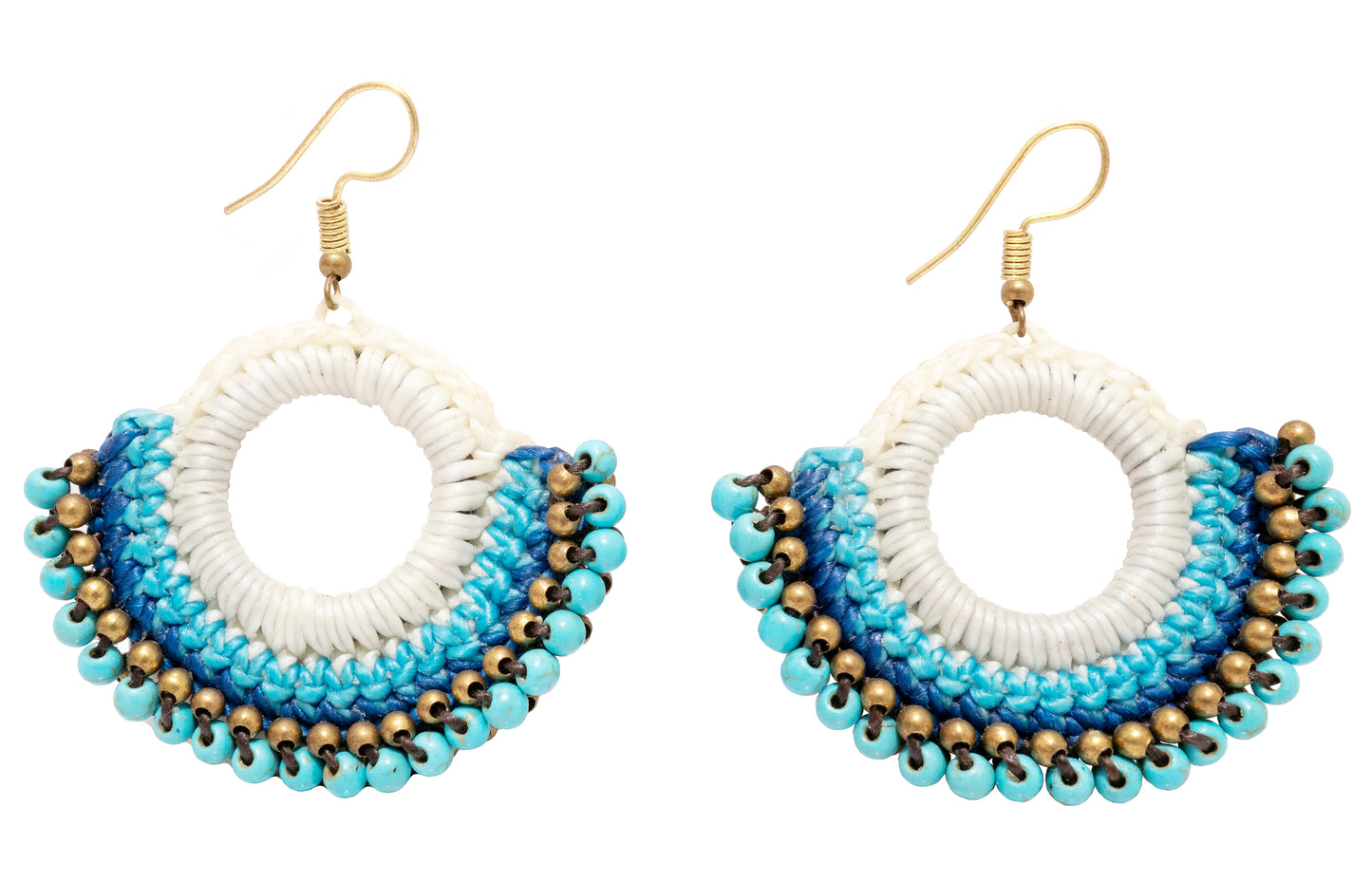 Hippie Drop Earring Wax Code Macrame with Stone, Brass, Beaded - CCCollections