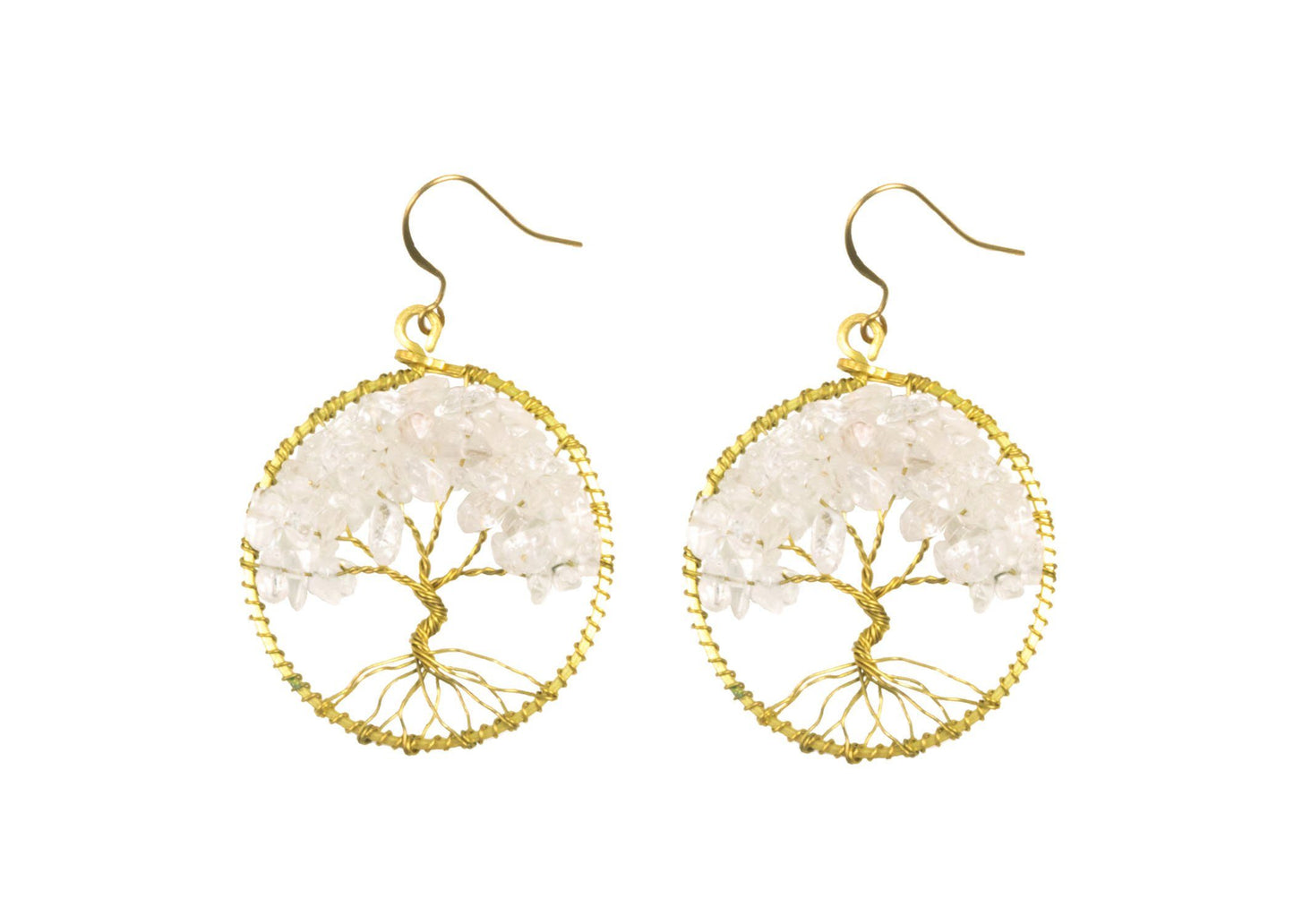 Handmade Earring Tree of Life Brass Circle Shape with Bead, Crystal and Stone - CCCollections