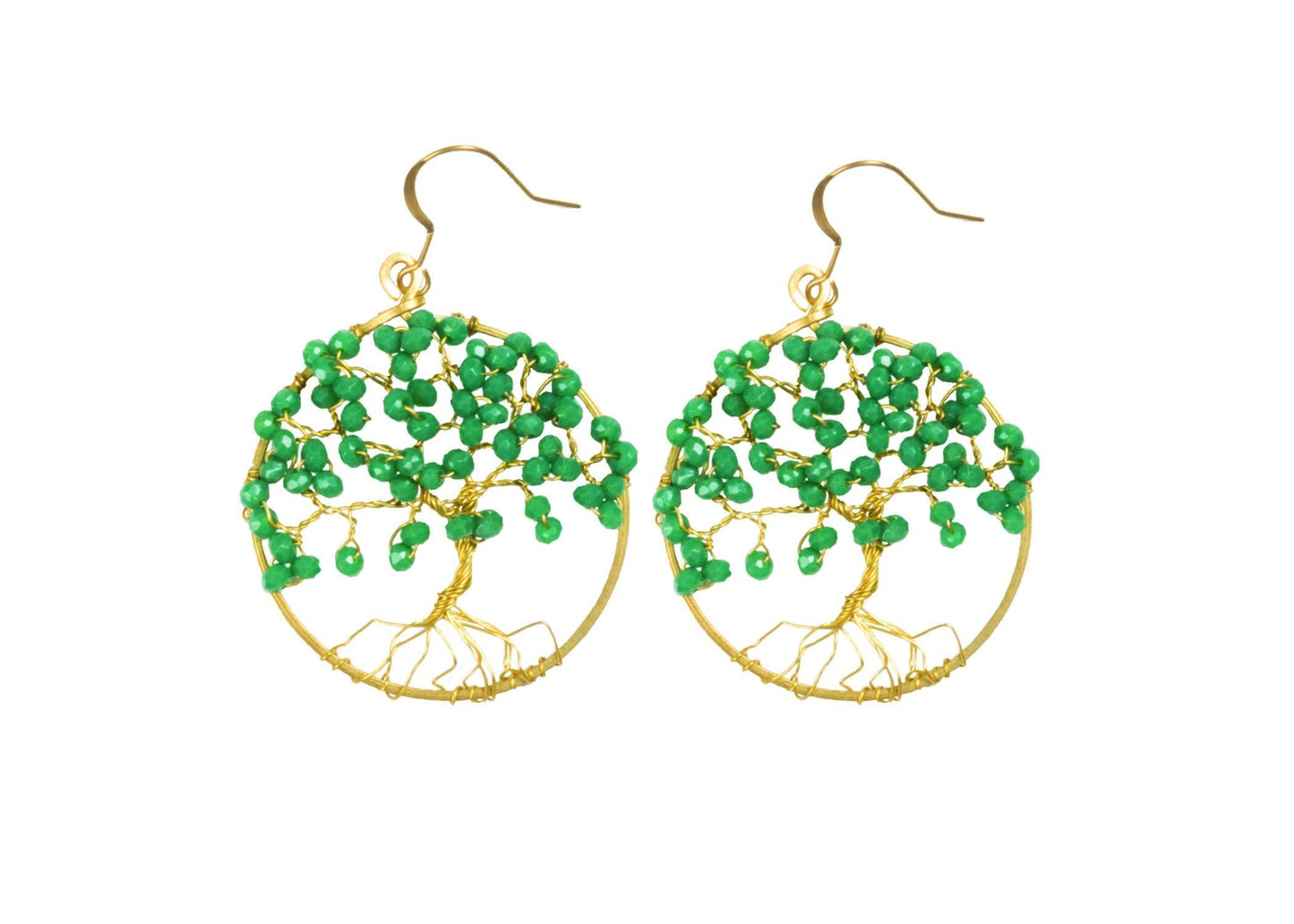 Handmade Earring Tree of Life Brass Circle Shape with Bead, Crystal and Stone - CCCollections