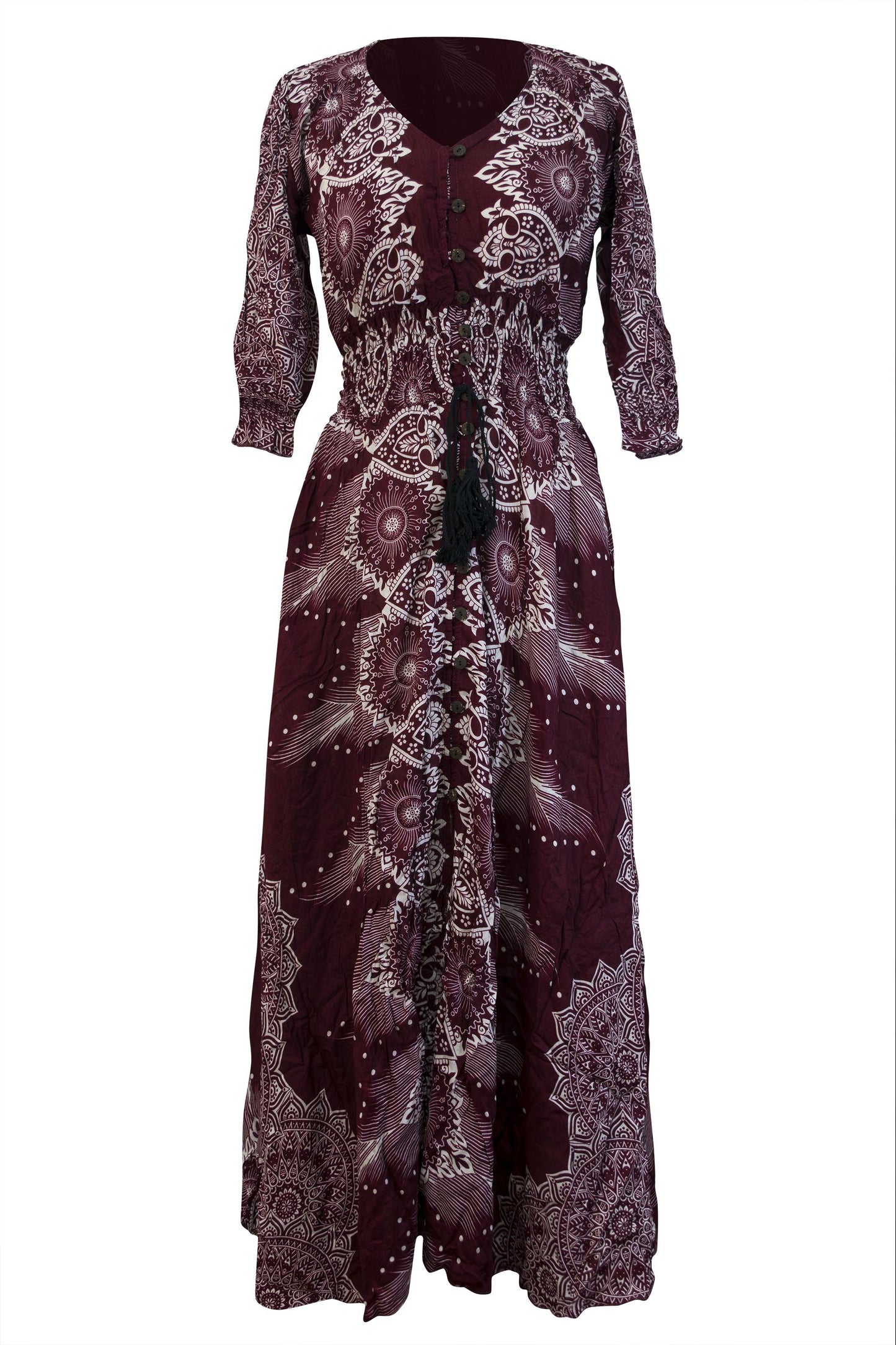 Printed Rayon Dress 3/4 Sleeve Mandala Casual Maxi Dress Beachwear Bohemian - CCCollections
