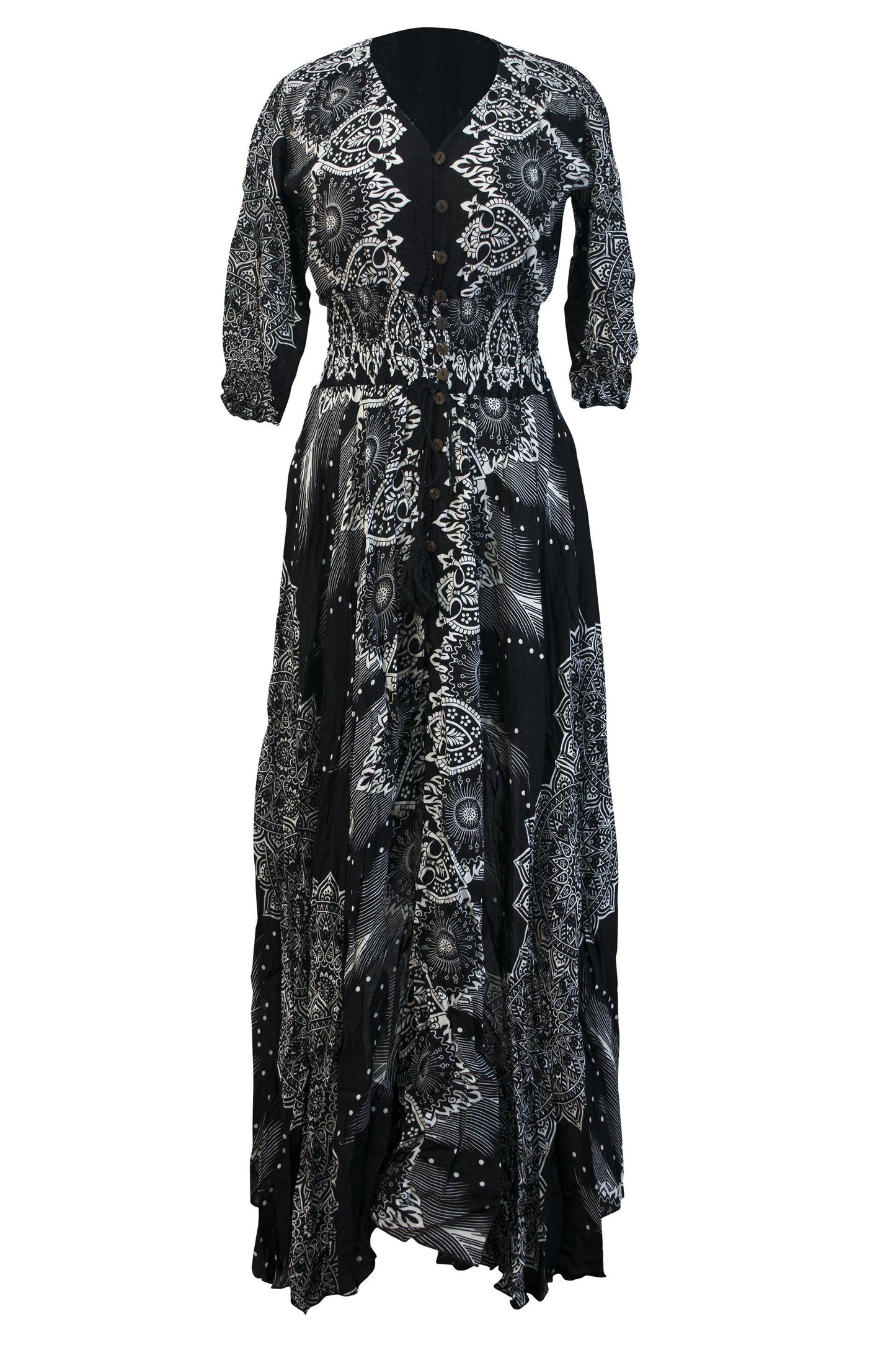 Printed Rayon Dress 3/4 Sleeve Mandala Casual Maxi Dress Beachwear Bohemian - CCCollections