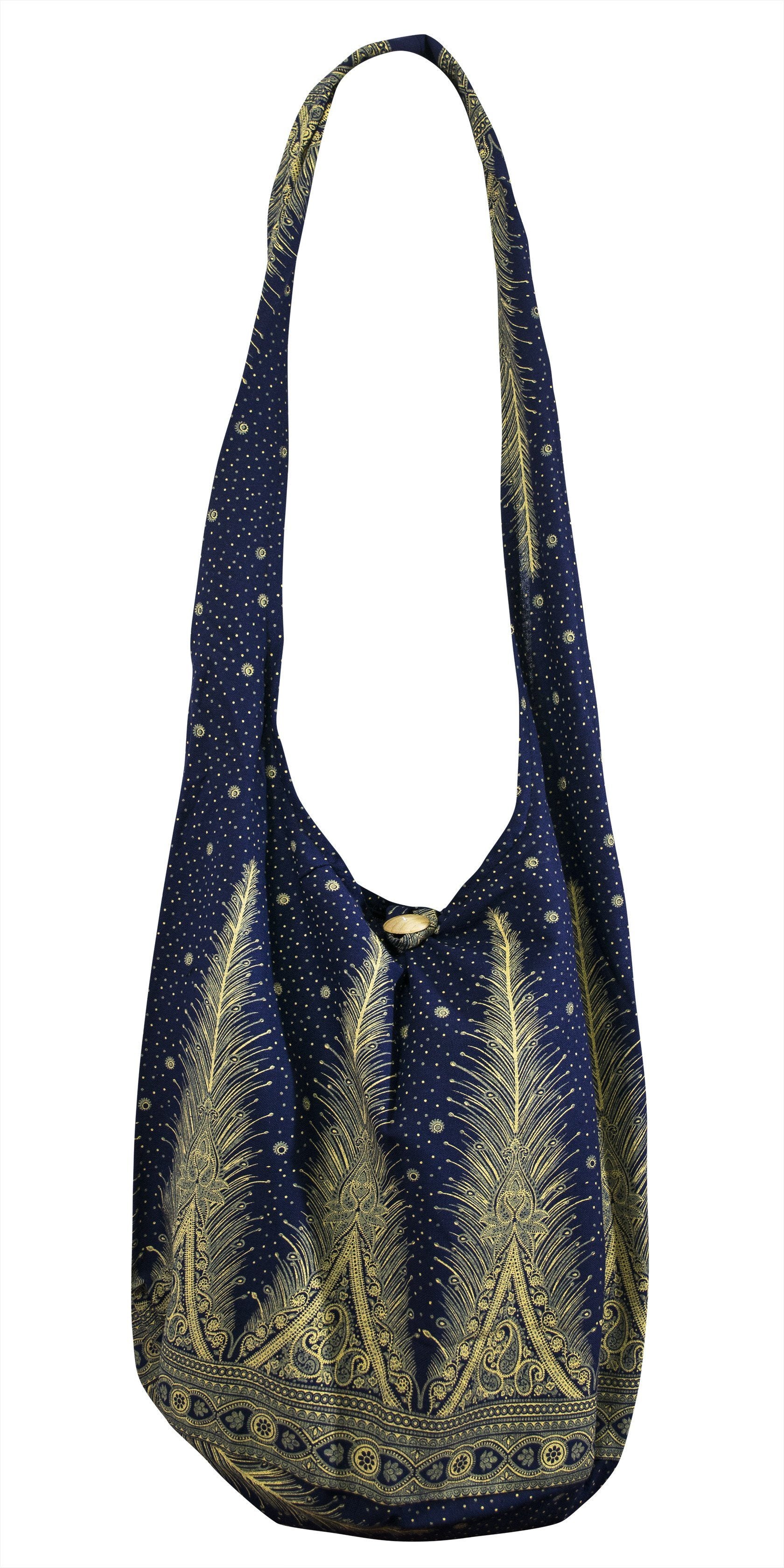 SLING GRAPHIC Feather Bag COTTON CROSS BODY bag LARGE BOHO hippie hobo - CCCollections