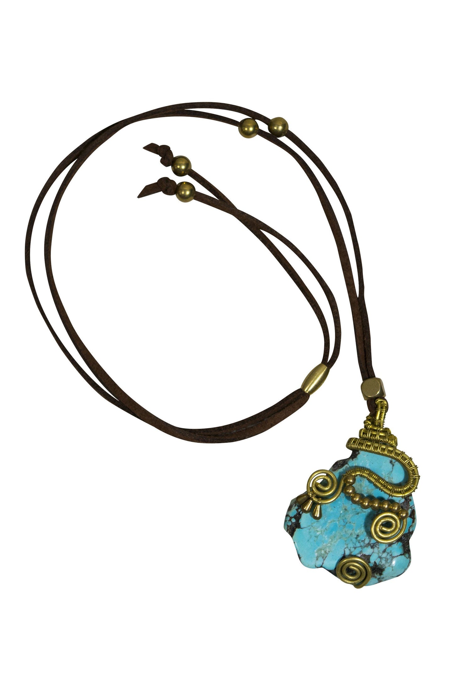 Necklace Boho Leather Strap Look Alike Rock Gold Wire - CCCollections