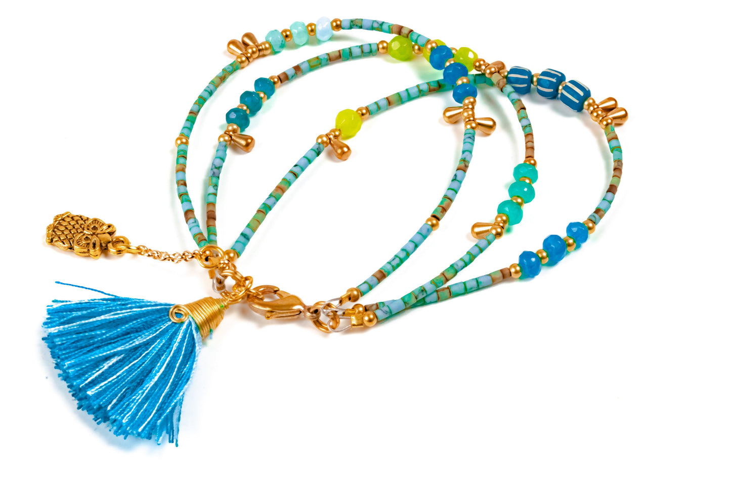 Bracelet Triple Line Beaded Pom stylish Charms Bohemian Jewellery Unique Accessories - CCCollections