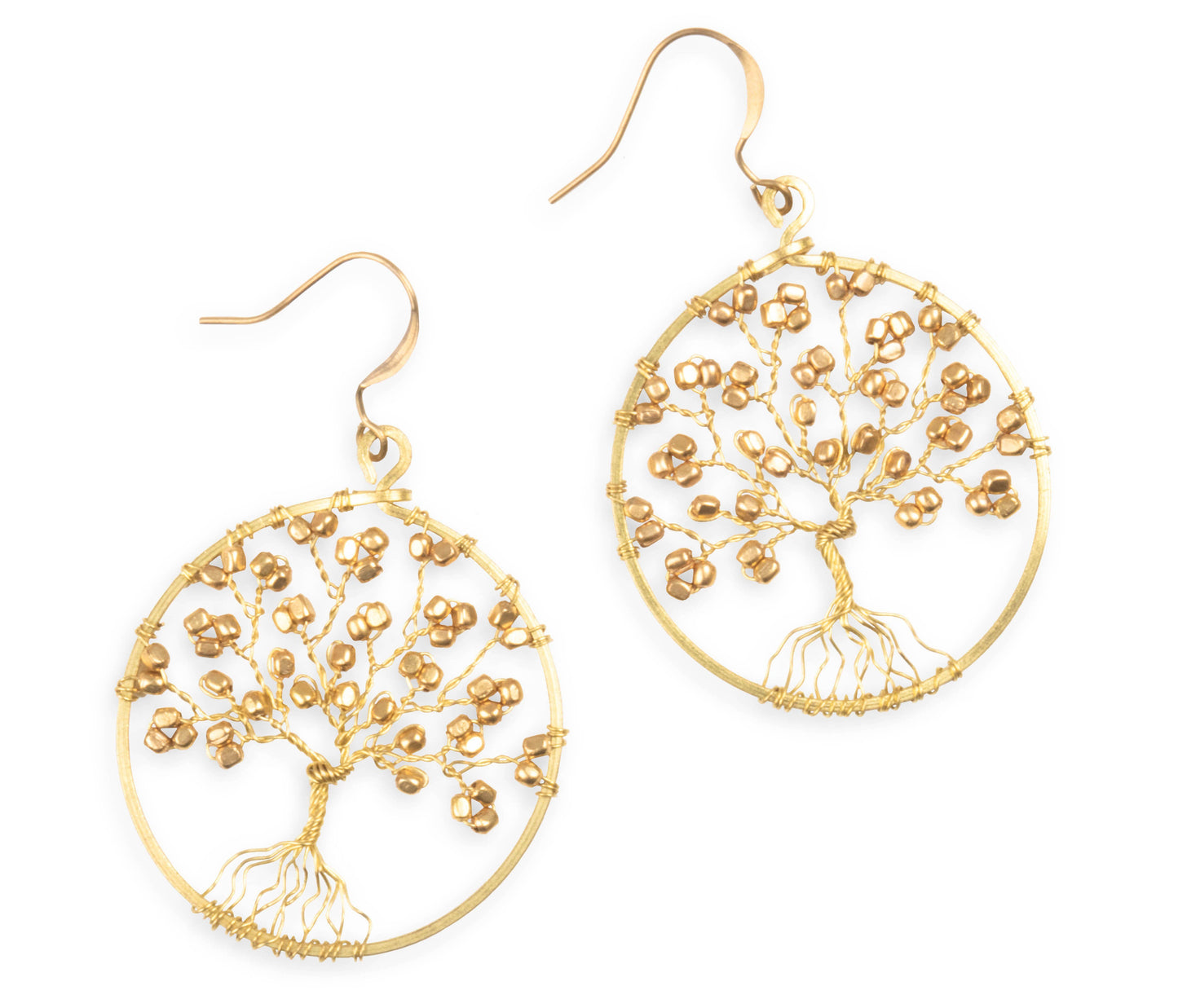 Handmade Earring Tree of Life Brass Circle Shape with Bead, Crystal and Stone - CCCollections