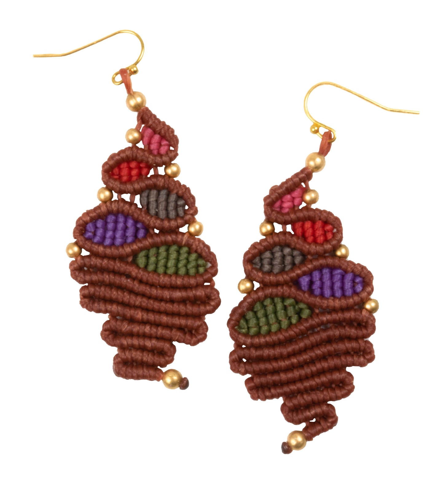 Handmade Macrame Earring many Shapes Colourful Brass Wax cord with Brass Bead - CCCollections