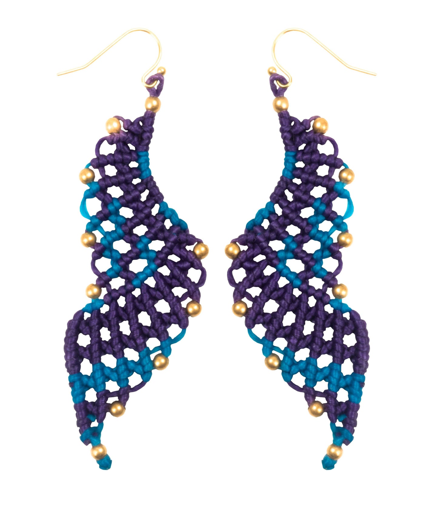 Handmade Macrame Earring many Shapes Colourful Brass Wax cord with Brass Bead - CCCollections