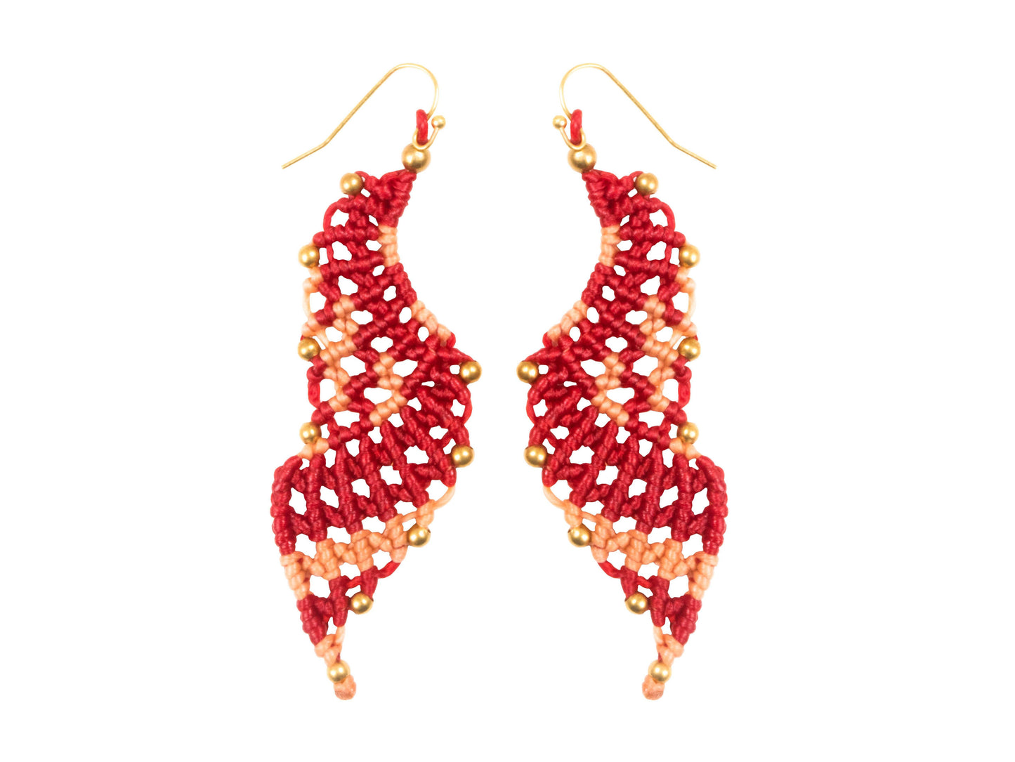 Handmade Macrame Earring many Shapes Colourful Brass Wax cord with Brass Bead - CCCollections