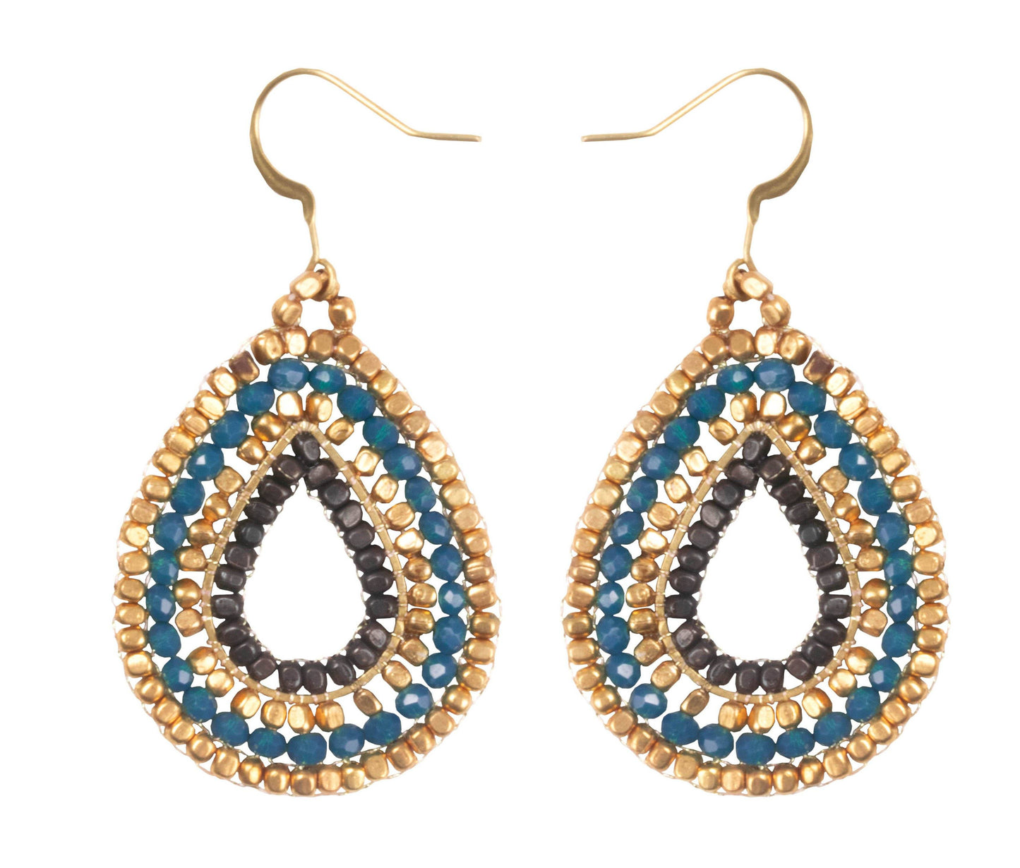 Handmade Drop Earring Brass Colourful Rectangle, Drop Tear and Leaves Shape with Crystal - CCCollections