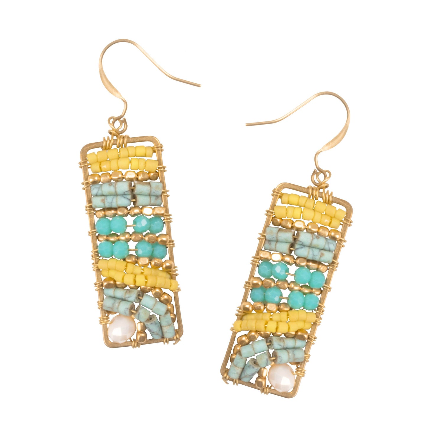 Handmade Drop Earring Brass Colourful Rectangle, Drop Tear and Leaves Shape with Crystal - CCCollections