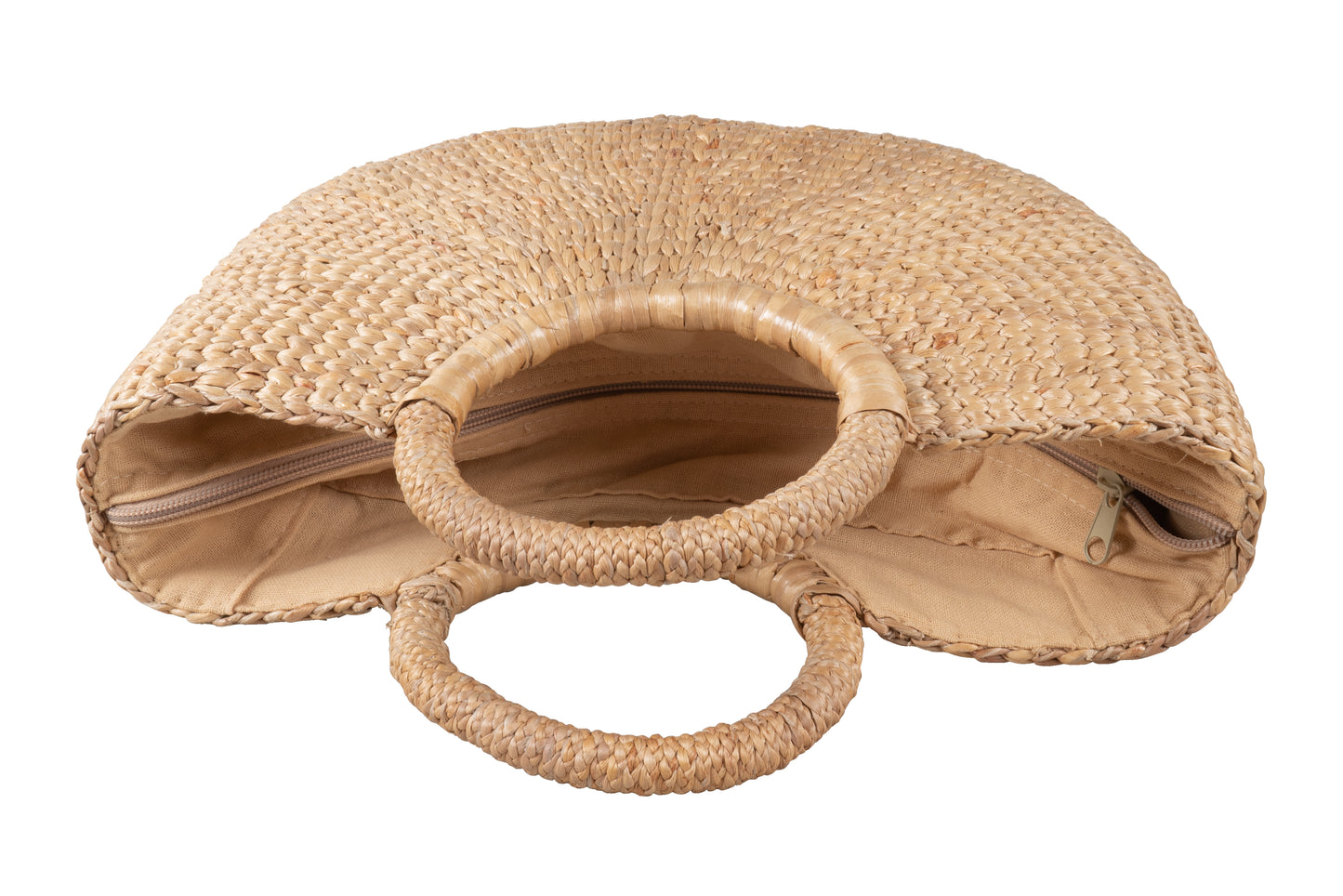 Half Moon Shaped Handbag Basket Bag Made from Water Hyacinth Eco-Friendly in 2 Sizes - CCCollections