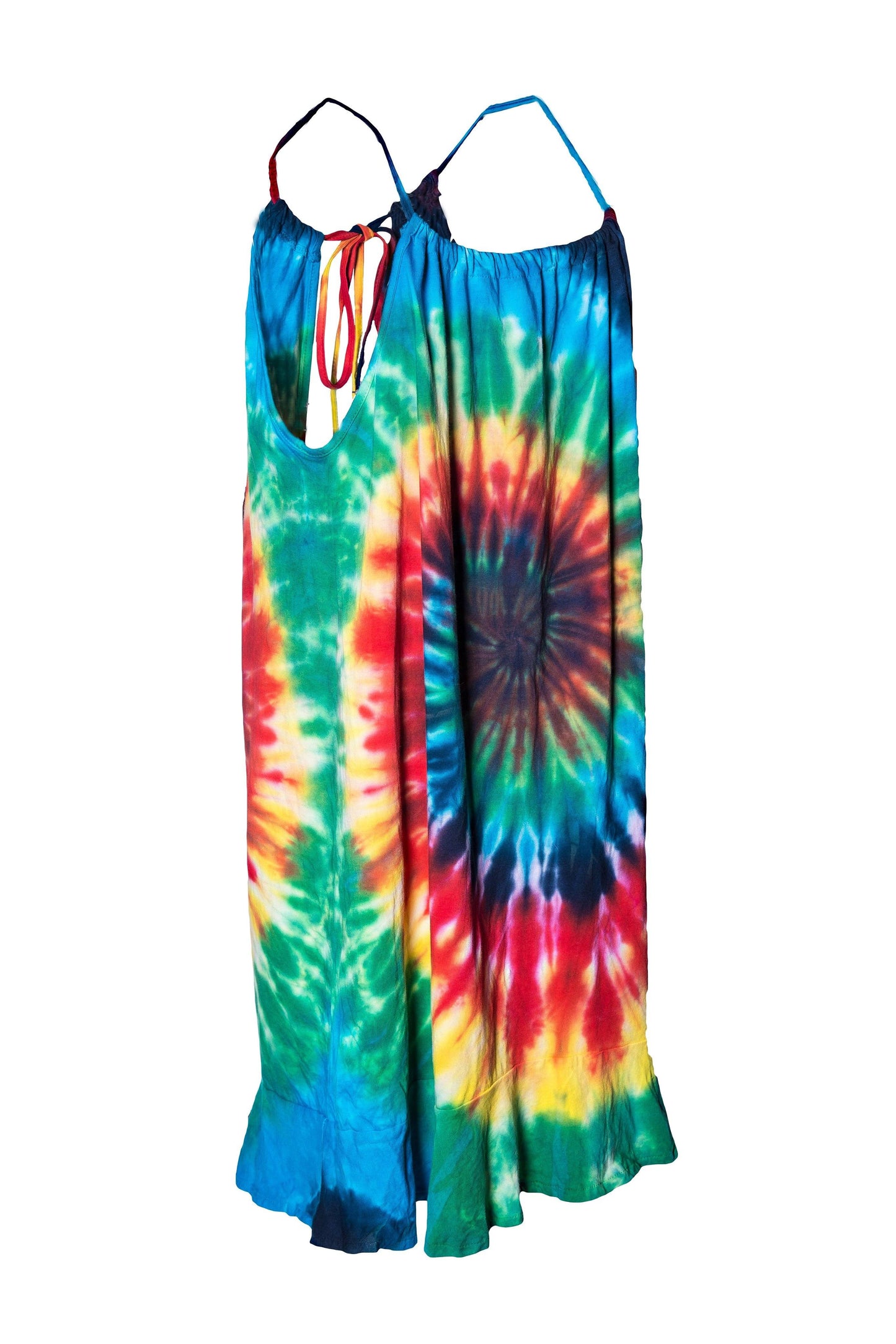 Tie Dye Halter Neck Mini Dress Pom Pom Bow tie details - CCCollections