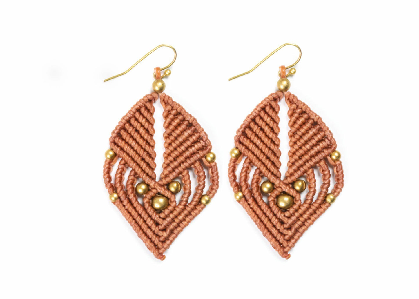 Handmade Macrame Earring many Shapes Colourful Brass Wax cord with Brass Bead - CCCollections