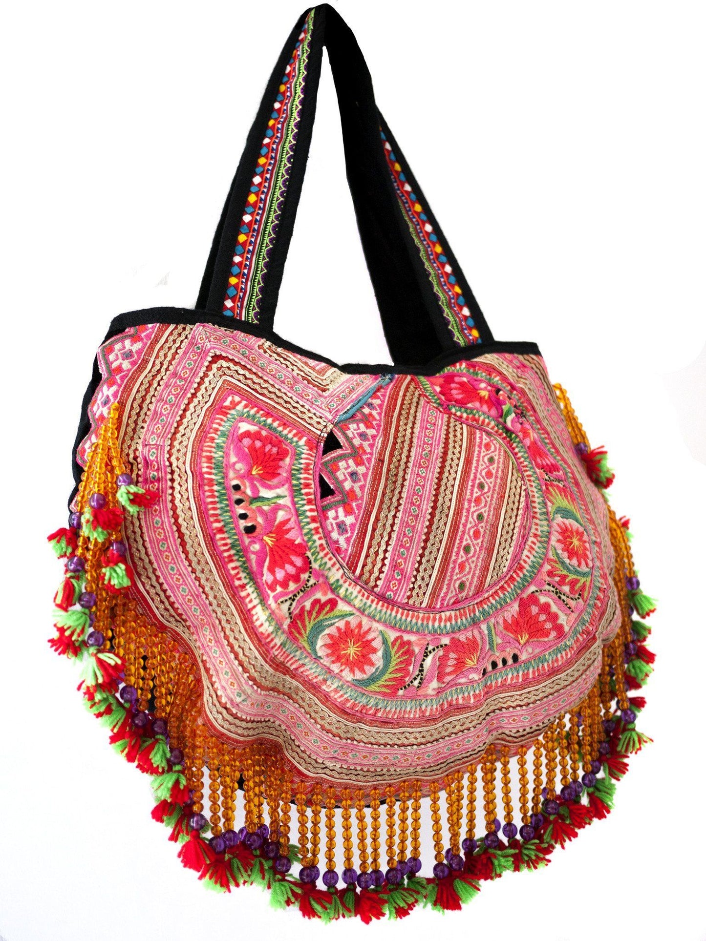Handmade Hill Tribe Bags with bead work (NS-Shoulder - Embroidery One Side) - CCCollections