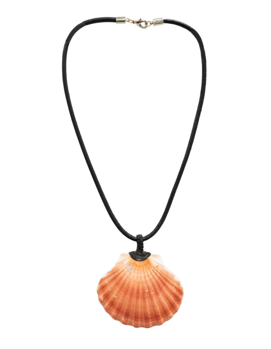 Leather Cord Necklace With Natural Shell Pendant - CCCollections