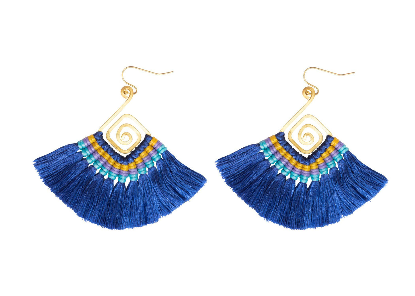 Handmade Earring Cotton Tassel Colourful Brass Spiral Shape - CCCollections