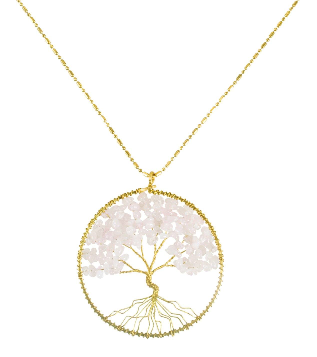 Handmade Necklace Tree of Life Brass with Bead, Crystal and Stone - CCCollections