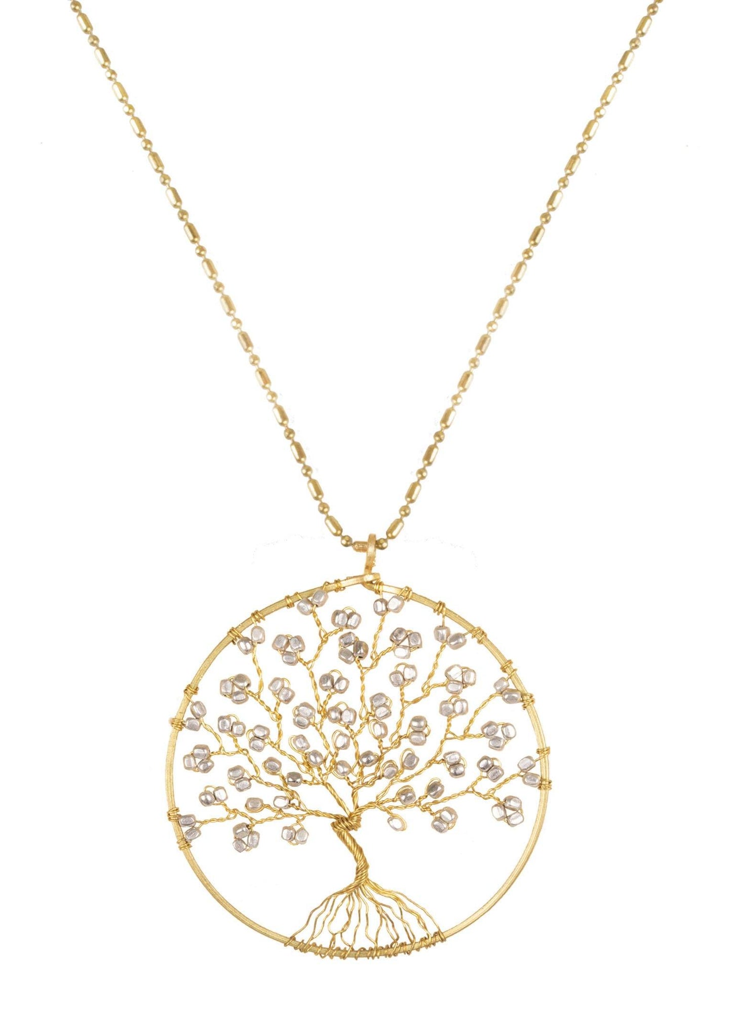 Handmade Necklace Tree of Life Brass with Bead, Crystal and Stone - CCCollections