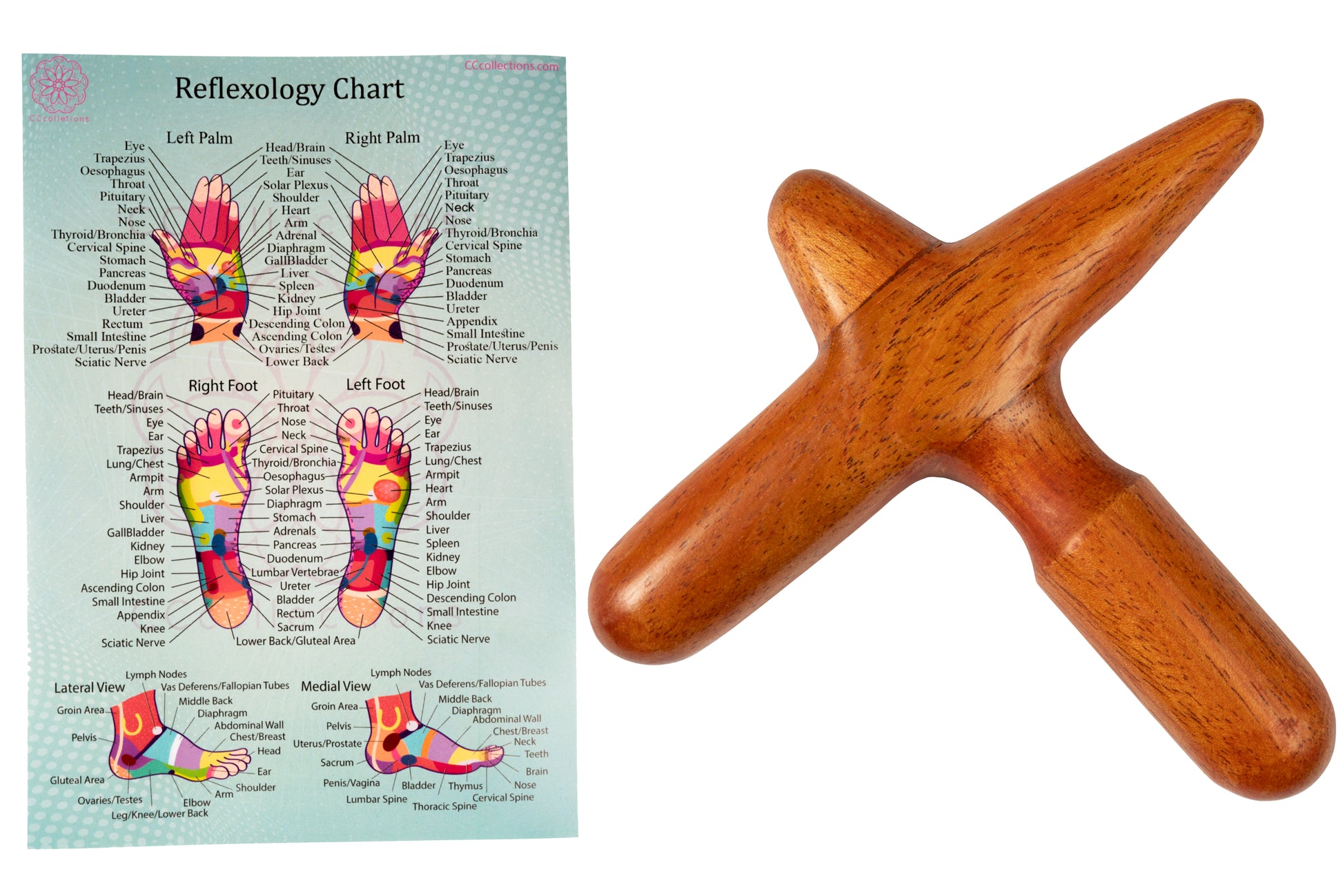 Versatile Wooden Manual Massage Tool Sets for professionals with ENGLISH Reflexology Charts - CCcollections - CCCollections