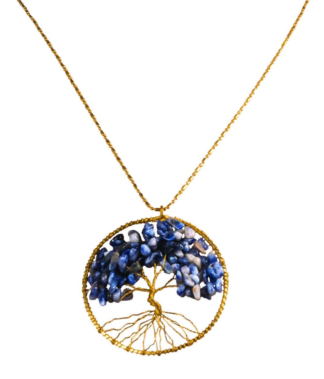 Handmade Necklace Tree of Life Brass with Bead, Crystal and Stone - CCCollections