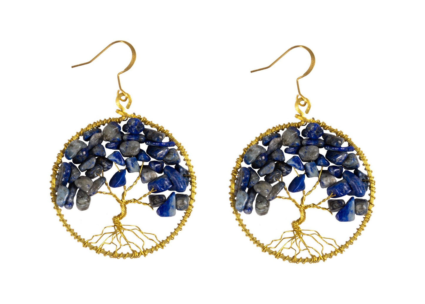 Handmade Earring Tree of Life Brass Circle Shape with Bead, Crystal and Stone - CCCollections
