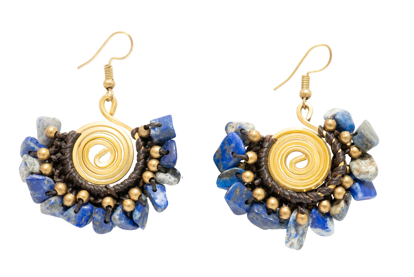 Hippie Drop Earring Wax Code Macrame with Stone, Brass, Beaded - CCCollections