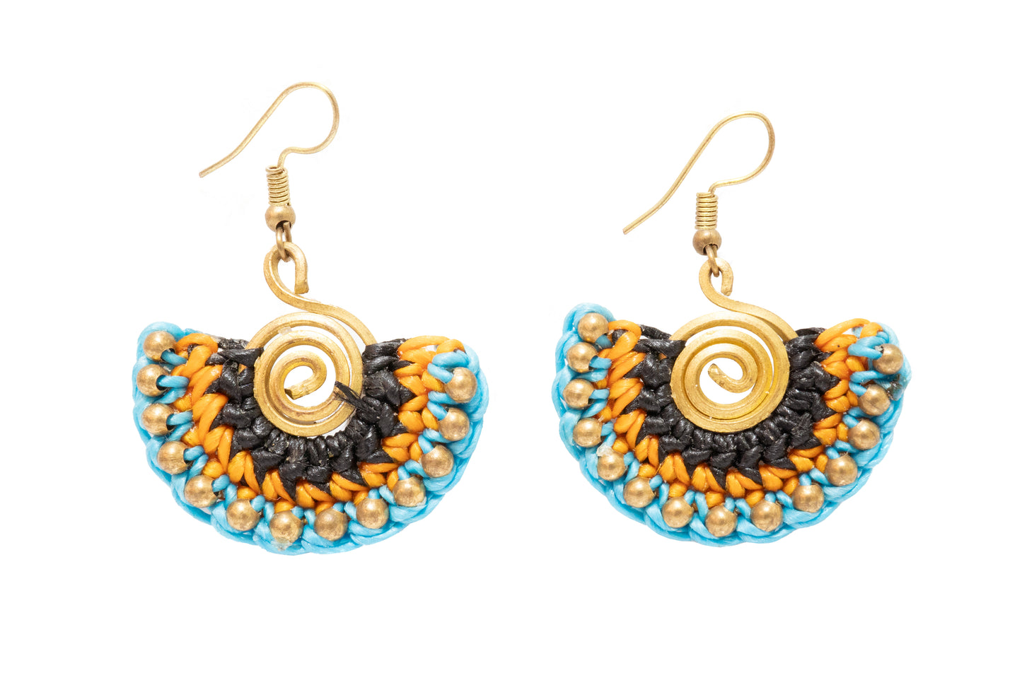 Hippie Drop Earring Wax Code Macrame with Stone, Brass, Beaded - CCCollections