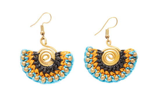 Hippie Drop Earring Wax Code Macrame with Stone, Brass, Beaded - CCCollections
