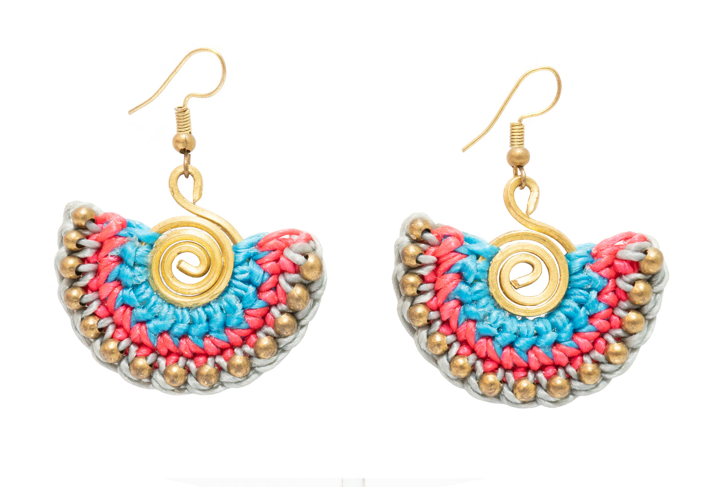 Hippie Drop Earring Wax Code Macrame with Stone, Brass, Beaded - CCCollections