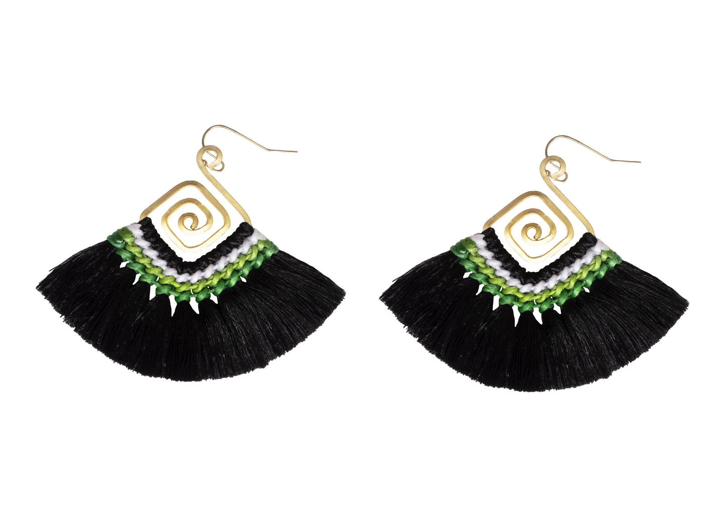 Handmade Earring Cotton Tassel Colourful Brass Spiral Shape - CCCollections