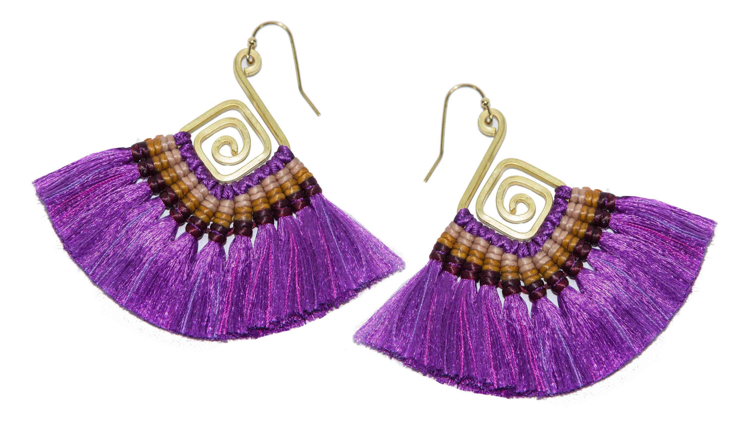 Handmade Earring Cotton Tassel Colourful Brass Spiral Shape - CCCollections