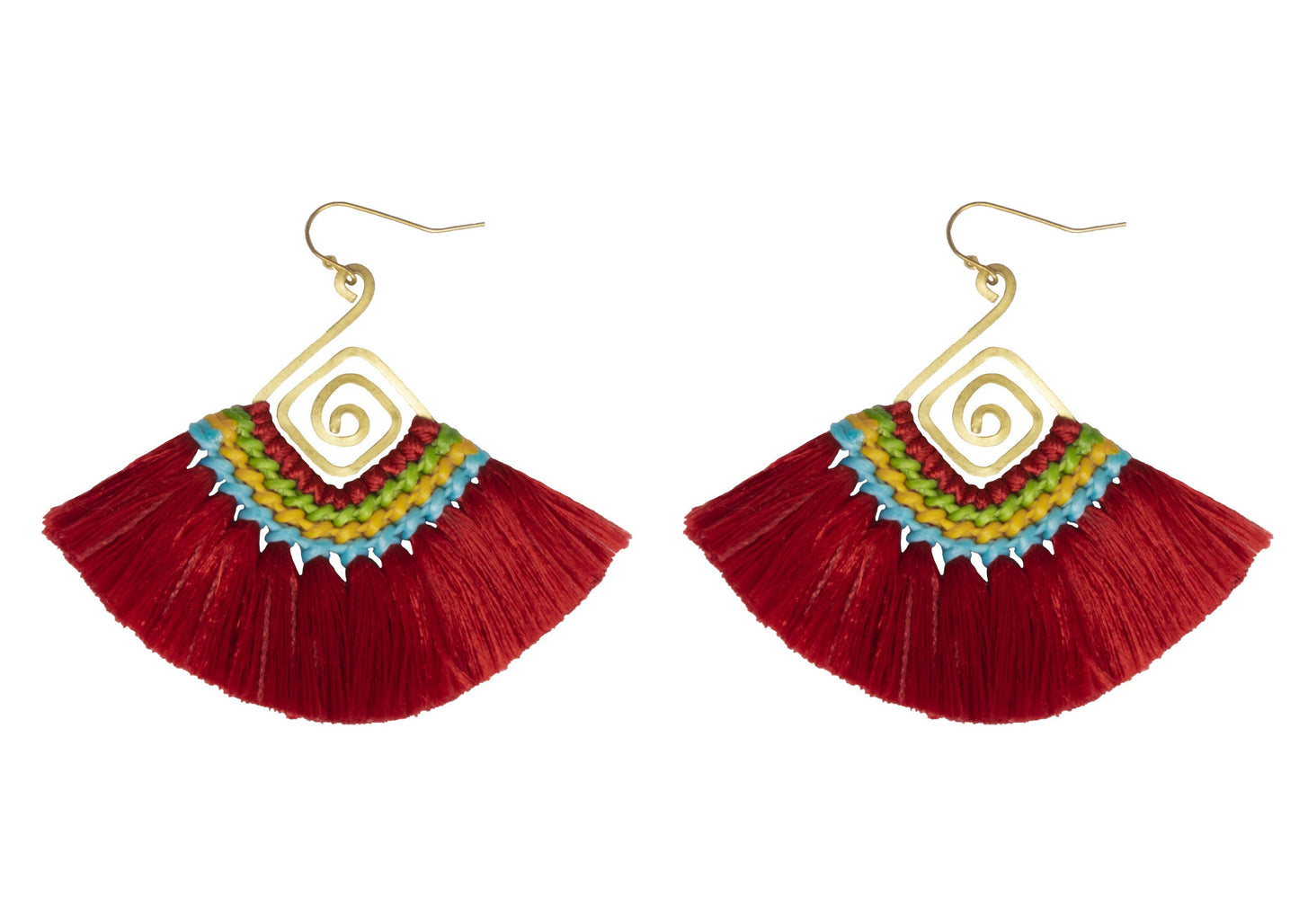 Handmade Earring Cotton Tassel Colourful Brass Spiral Shape - CCCollections