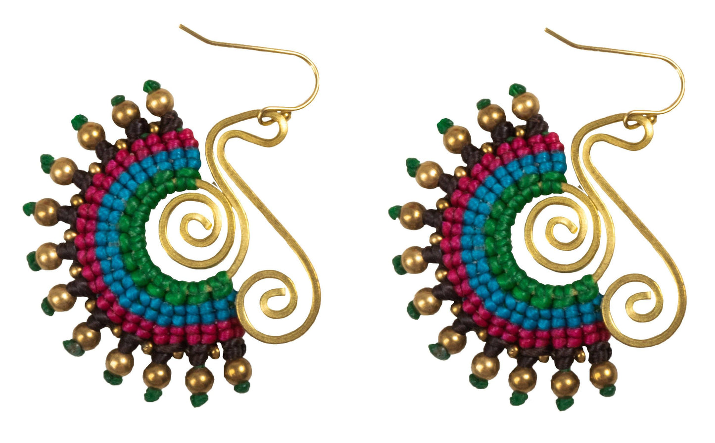 Handmade Macrame Earring many Shapes Colourful Brass Wax cord with Brass Bead - CCCollections